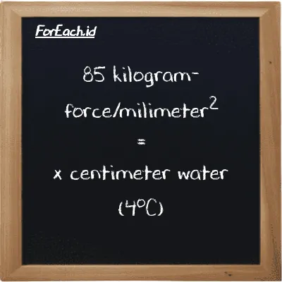 Example kilogram-force/milimeter<sup>2</sup> to centimeter water (4<sup>o</sup>C) conversion (85 kgf/mm<sup>2</sup> to cmH2O)